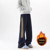 Calças masculinas retas com forro de lã para outono e inverno, estilo Hong Kong, tendência, confortáveis, preguiçosas, quentes, justas, casuais, masculinas
