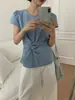 Tamaño Actualizado: Top Elegante de Manga Corta con Diseño de Corbata Cruzada Estilo Francés, Blusa de Verano Chic y Única