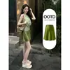 Falda corta verde única y hermosa para mujer, falda de satén de acetato de verano de cintura alta, línea A, cola de pez, ajustada, moderna
