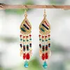 Pendientes Bohemios Transfronterizos, Lujo Ligero, Gama Alta, Estilo Retro Étnico, Pendientes Largos de Borla, Pendientes de Cristal para Mujer