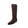Botas Altas Elegantes y con Estilo de 5 cm, Nuevo Estilo Otoño e Invierno 2026, Punta Fina, Suela Plana, Tacón Oculto, Botas hasta la Rodilla