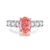 Anel de Prata S925 Paparazha com Diamante Rosa Feminino Pedra Cor Laranja Rosa Corte Flor de Gelo Zircônia 8A Diamante de Alto Carbono Anel