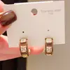 Brincos Geométricos Quadrados em Formato de C com Zircônia e Esmalte em Óleo, Agulha de Prata Banhada a Ouro Real 14K, Nicho Retrô, Brincos de Luxo Leve de Alta Qualidade