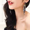 Brincos de Corrente Longa com Garras Exageradas Elegantes de Prata S925 com Strass para Mulheres Brincos com Franjas de Diamante Colorido Europeus e Americanos Brincos da Moda