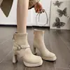 Botines de Tobillo Cuadrados Gruesos Estilo Coreano Temperamento Retro 2026 Otoño Nuevos Versátiles Alargan Piernas Moda Suave Botas Adelgazantes
