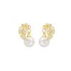 Aretes de Hoja de Perla con Diamantes Incrustados Aguja de Plata Elegantes Moda Simple Versátiles Aretes de Tuerca Diseño Nicho Aretes de Alta Gama para Mujer
