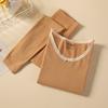 Ropa de Otoño y Pantalones Largos para Mujer Algodón Calefactor Salto de Color Cuello Redondo Ropa Interior Térmica Delgada Traje Body Sin Costuras para Mujer Camiseta Base Versátil
