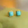Pendientes de Plata de Ley S925 con Turquesa Sintética en Forma de Cubo de Azúcar para Mujer, Nuevo Estilo Chino, Pequeños y Exquisitos, Pendientes de Gama Alta, Regalo de Año Nuevo