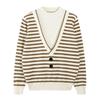 Ropa de Punto para Mujer de Principios de Otoño 2025 Nuevo Estilo Cuello Medio Alto Rayas en Contraste Falso Punto de Dos Piezas Camisa Básica de Moda para Mujer