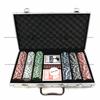 Caixa de alumínio com 300 fichas, conjunto 5 cores, fichas de argila Baccarat Texas poker, dados, caixa de alumínio portátil