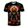 Camiseta Masculina Estampa Digital 3D Feliz Halloween Padrão de Animal Cachorro Abóbora Manga Curta Camiseta Masculina Oversized