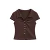 Polo multicolor 2026 nuevo top ajustado que ciñe la cintura, elegante y adelgazante, con cuello formal de solapa, camiseta de manga corta para mujer, verano