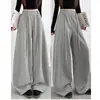 Calça moletom casual simples de outono, solta e modeladora, calça de perna larga versátil com um design de amarração moderno e um corte curvo retrô