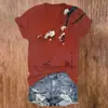 Camiseta feminina personalizada com estampa digital 3D de pássaros e flores vintage transfronteiriça, gola V, manga curta, pedido mínimo de uma peça