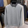 Suéter Falso de Duas Peças com Gola de Tricô Waffle para Homens, Estilo Outono e Inverno, Lã Integrada, Quente, Engrossado, Camada Base de Tricô