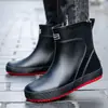 Botas de Chuva Moda Masculina Cano Curto Impermeáveis Sapatos Baixos Antiderrapantes Resistentes ao Desgaste com Forro de Lã Cozinha Trabalho Pesca Planas Botas de Chuva