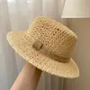Chapéu de Palha com Topo Plano e Trama Vazada Estilo Old Money para Mulheres, Chapéu de Praia Retro Francês para Verão, Chapéu de Sol e Proteção Solar para Exterior