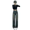 Jeans de Pierna Recta para Mujer 2024 Tendencia Nueva Primavera Otoño e Invierno Pequeñas Explosiones Adelgazantes Sueltos Pantalones de Pierna Ancha