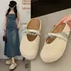 Mules de punto de lino tejidas de comercio exterior, nuevo estilo casual de verano 2026, adecuados para combinar con faldas, mules de punta cerrada para que las mujeres los usen en el exterior