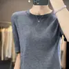 Camiseta de Punto de Manga Corta con Cuello Redondo, Estilo Coreano, Ajuste Delgado, Versátil, Nueva de Verano, Hilo Fino de Lana del Yangtsé para Mujer