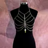 Corrente de Corpo Brilhante com Strass para Festa de Férias Personalidade Franja de Pérola Sintética Acessórios Boate Street Style Corrente de Sutiã para Mulheres