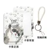 Funda para tarjeta de corazón de niña mapache estudiante de campus tarjeta de comida control de acceso a autobús insignia certificado cordón largo soporte protector