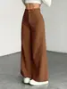 Calça Feminina Casual de Veludo Cotele Europeia e Americana para Comércio Exterior na Amazon, Cintura Alta, Caimento Solto, Emagrecedora, Cor Sólida, Comprimento Total, Perna Larga