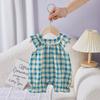 Ropa de verano para bebé, camiseta con abertura frontal para niña, camiseta a cuadros con mangas abullonadas, camiseta fina para recién nacidos, traje de escalada para niña