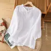 Stock de outlet de tiendas departamentales: Camiseta de manga corta de ramio para mujer con bordado elaborado y ribete de encaje, blusa fina de algodón y lino