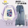 Sudadera de Cuello Redondo Kpop Demon Hunter para Niñas Mayores, Primavera, Otoño e Invierno, Top Casual para Niñas y Jeans