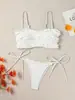 2027 Nuevo Bikini Strapless de Color Sólido con Encaje para Niñas, Transfronterizo, Sin Aros, con Almohadillas en el Pecho y Tirantes Ajustables