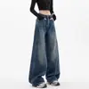 Jeans Retro Americanos de Pierna Ancha para Mujer, Primavera y Otoño, Tallas Grandes, Cintura Alta, Casual, Largo Hasta el Suelo, Rectos, Pantalones Sueltos