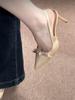 Sandalias de Punta con Lazo, Punta Francesa, Tacones Altos de Aguja, Nuevo 2025, Color Champán, Elegantes y Hermosas, Flats para Mujer