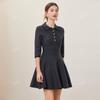 Vestido de punto con cuello polo M francés nuevo transfronterizo, entallado, elegante, adelgazante, en forma de A, manga siete puntos, elegante falda paraguas