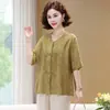 Top Bordado de Lino Tencel para Mujer Talla Grande Verano 2026 Cuello en V Holgado 100kg para Madres de Mediana Edad y Mayores