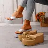 Pantuflas de cuña de talla grande transfronterizas para mujer, Nueva moda retro casual europea y americana de primavera y verano, Chanclas de tacón alto de suela gruesa para mujer