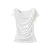 Estilo novo de verão ombro a ombro lyocell lã estilo desejo puro elegante afunilado cintura franzida manga curta blusa para mulheres