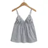 Top de Tirantes sin Tirantes a Cuadros Retro Dulce y Picante con Volantes para Mujer, Verano 2026, Elegante y Juvenil Top sin Mangas con Cuello en V