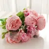 Flor Artificial Peônia Estilo Europeu Fio Central 13 Cabeças Decoração de Casa Flor de Peônia Dia dos Namorados Rosa Casamento Flor Artificial de Mão