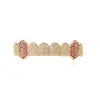 Grillz de Hip-Hop Tk Transfronterizo con Diamantes Completos de Ocho Dientes Cobre Circonita Fila Única Dientes Dorados Halloween Grillz de Circonita Roja Chapado en Oro Real