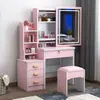 Tocador de Cajones con Espejo Deslizante Integrado, Popular entre Influencers Transfronterizos, Mesa de Maquillaje para Alquiler de Dormitorio, Venta al por Mayor, Diseño Sencillo