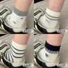 Meias com Laço para Mulheres, Meias Curtas Finas de Algodão Puro para o Verão, Estilo Ballet, Meias Cano Curto Listradas com Renda Fofa, Meias Zhuji