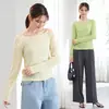 Camiseta de Manga Larga de Verano con Cuello Bardot para Mujer, Camiseta Básica Ligera Casual Holgada, Top Versátil Casual Ajustado