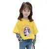 Camiseta de Manga Larga para Niña, Algodón Puro, Estilo Primavera y Otoño, Ropa Interior Falsa de Dos Piezas para Niños, Top de Otoño, Camiseta Básica para Niña, Camiseta de Rayas