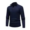 Suéter para Hombre Otoño e Invierno Ropa de Punto para Hombre Capa Base Media Cremallera Cuello Alto Color Sólido Corte Ajustado Rayas Verticales Ropa para Hombre Transfronteriza