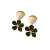 Brincos de Ráfia Flor de Concha Estilo Férias de Primavera e Verão, Brincos Exagerados Tecidos Artesanais de Nicho para Fotografia de Viagem