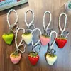 Chaveiro de Corrente com Pérolas de Morango Grande 3D Pingente de Bolsa de Morango Simulado Chaveiro de Carro Presente para Casal Venda por Atacado