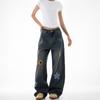 Jeans de Pierna Ancha Americanos para Hombres y Mujeres, Nuevo Estilo Primavera y Otoño, Pantalones Cargo Bordados de Pierna Ligeramente Acampanada, Pantalones Rectos Sueltos Casuales Retro para Hombres