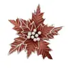 Fornecimento direto de comércio exterior de decorações florais natalinas transfronteiriças, flores artificiais de tecido de veludo floco de neve, cabeças de flores de Natal, arranjos florais para casa em tecido