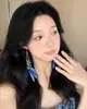 Pendientes de Borla con Plumas Azules Estilo Bohemio para Mujer Pendientes Étnicos Exóticos Pendientes Largos Retro Exagerados